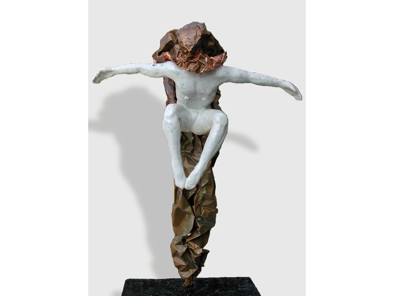  | FEARLESS | H50 cm Earthenware, oxides, transparent glaze, copper sheet 2000 